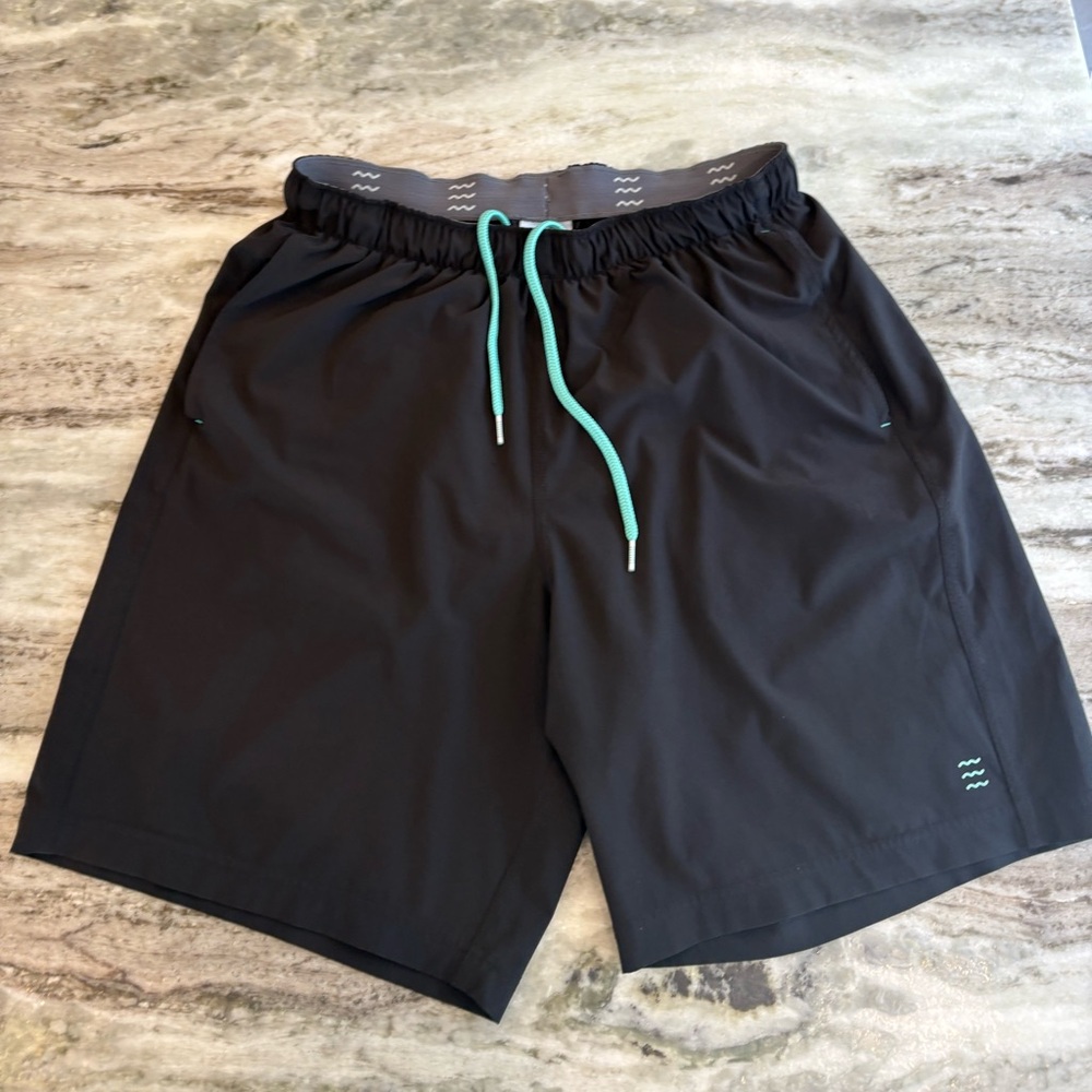 Men's Black Athletic Shorts with Teal Drawcord